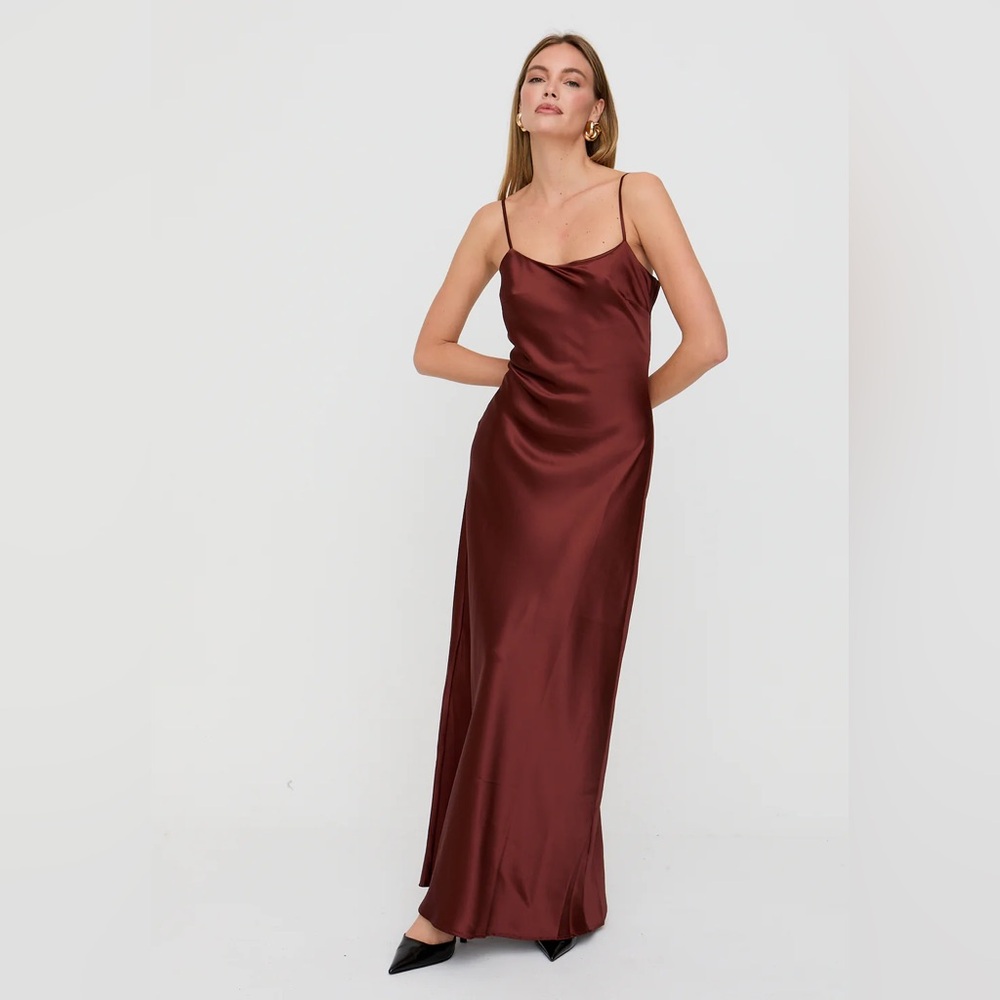 Windsor Burgundy Satin Slip Maxi Dress Spaghetti Straps Size S